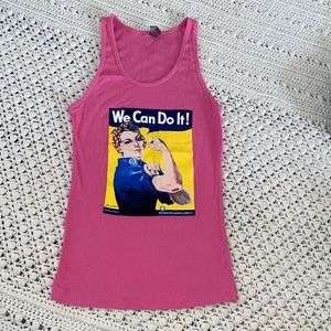 Next Level Rosie the Riveter ribbed tank top Sz L pink EUC